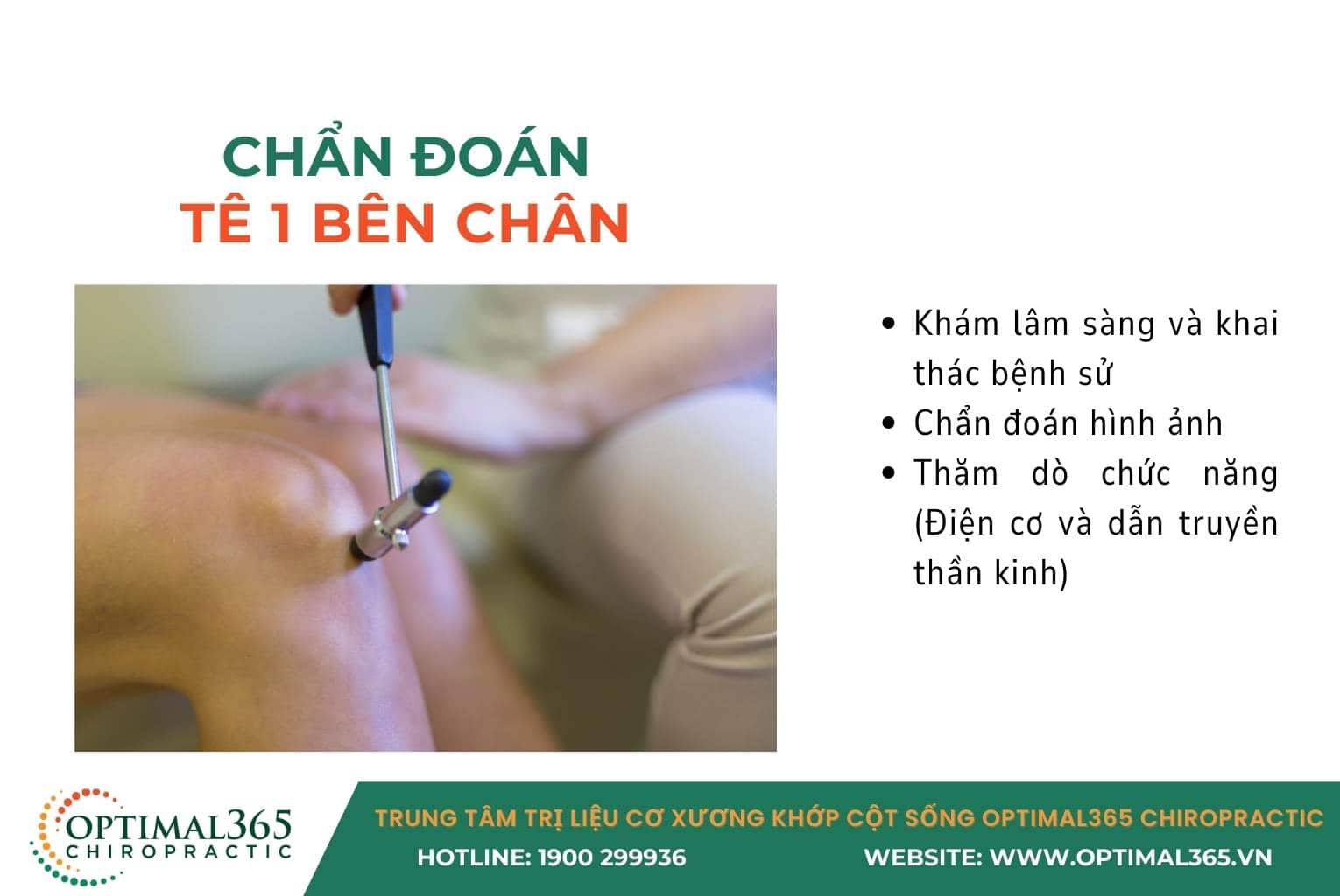 Bác sĩ thực hiện kiểm tra phản xạ thần kinh để chẩn đoán chính xác hiện tượng tê 1 bên chân